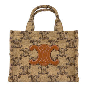 Celine Cabas Thais Shoulder Bag Handbag Brown Textile Leather